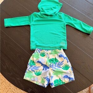GAP Green Rashguard and Dinosaur Print Swim Shorts